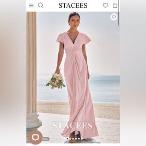 Stacees Sheath V Neck Short Sleeve Floor-Length Stretch Satin Bridesmaid Dress